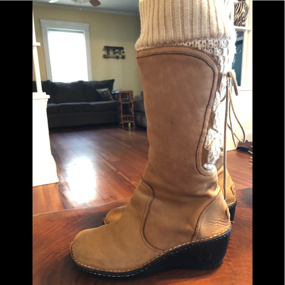 SOLD-UGG Sylair Chestnut Leather wedge Boots - Picture 7 of 8